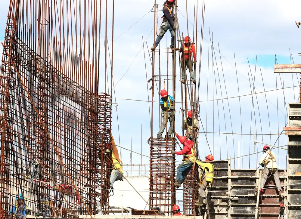 Reinforced concrete structural works on site